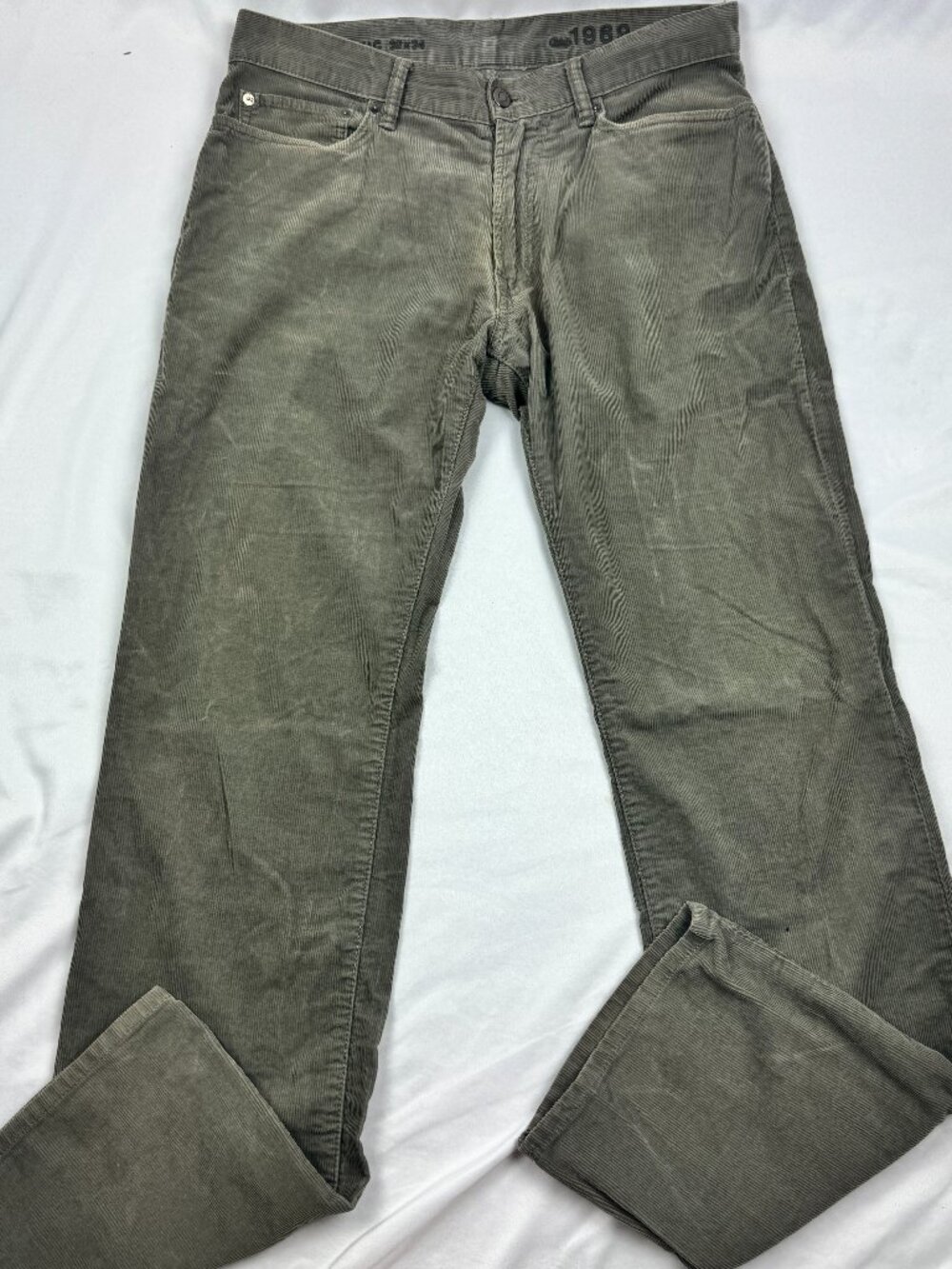Gap 1969 Pants Mens 32x34 Green Corduroy Straight Casual Trousers Preppy Pinwale